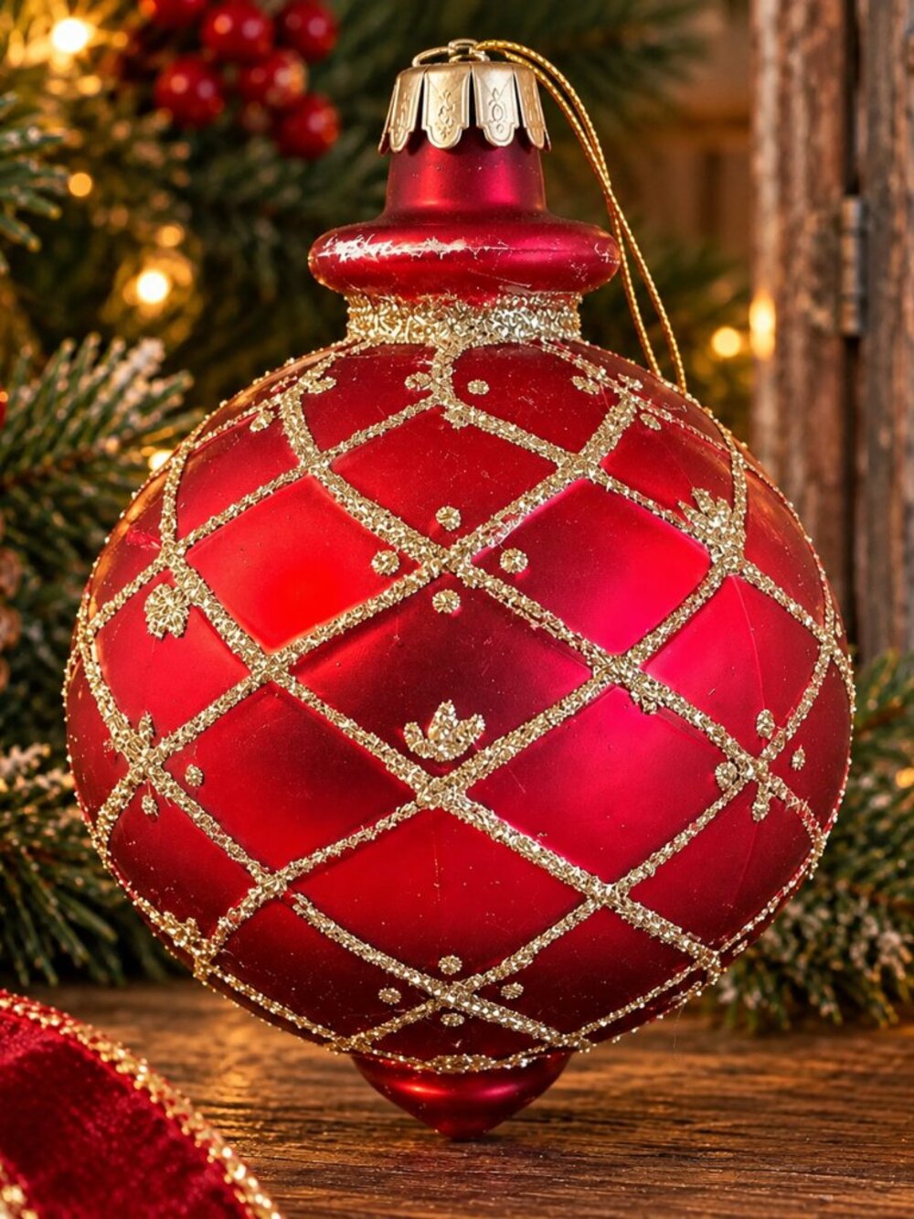 Vintage Kmart Trim-A-Home 7" Red Glass Christmas Ornament – Original Box